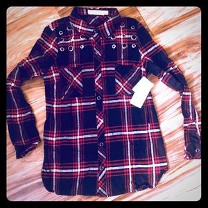 NWT red&black flannel shirt w/metal ring details